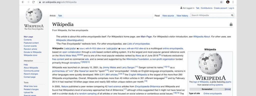 Wikipedia page screenshot