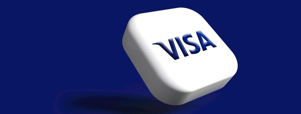 a white dice with the word visa on it